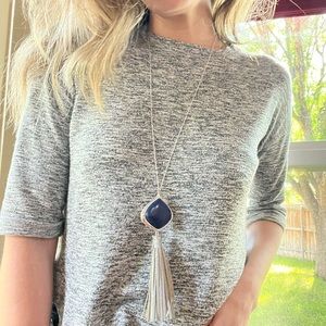 Bundle Set | Long Blue Faux Leather Pendant Necklace (32”)